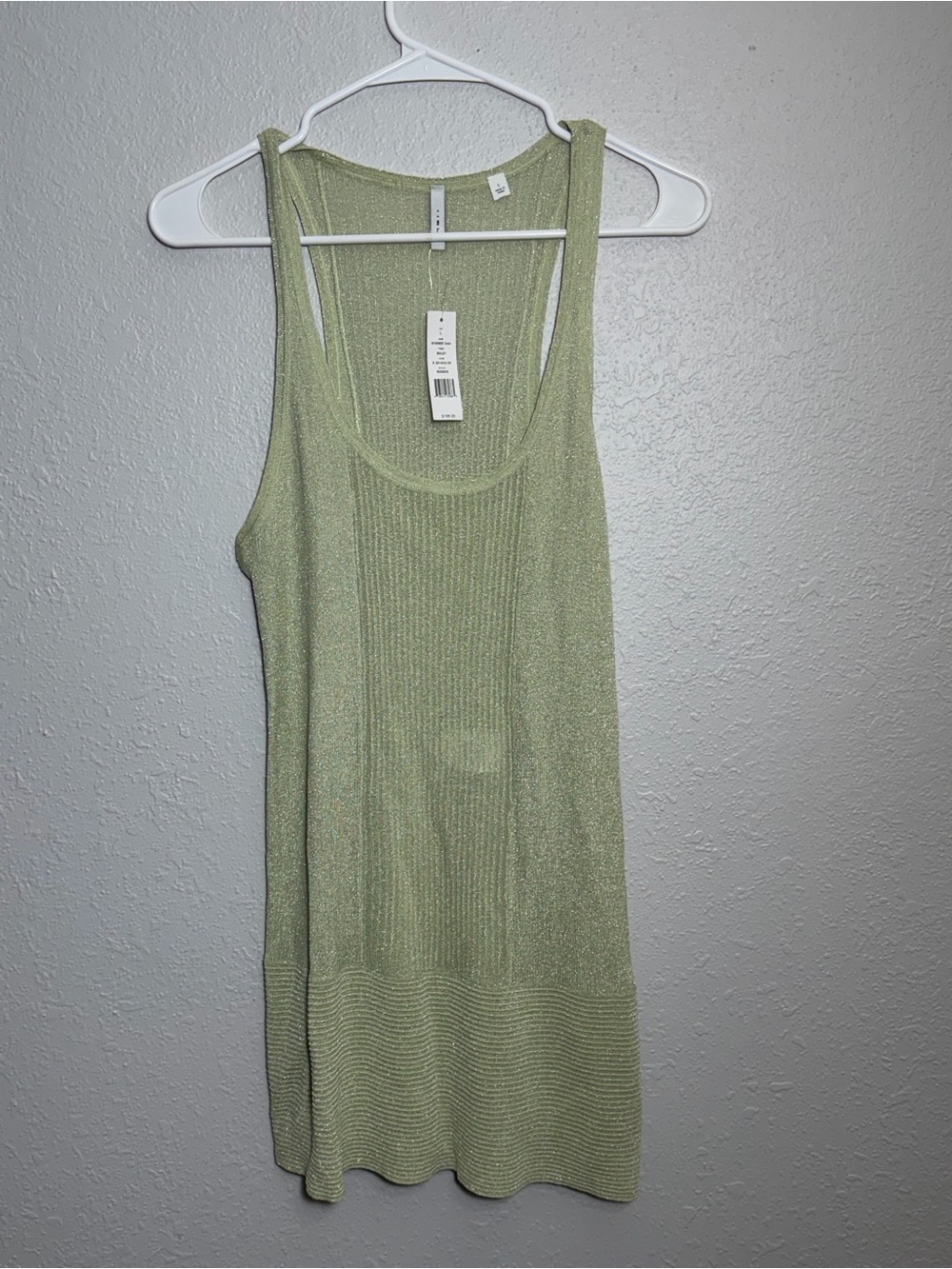 Ribbed Knit Shimmer Tank in Light Sage